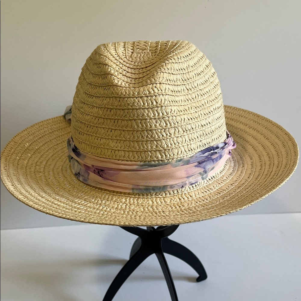 Betmar Straw Hat with Pink and Purple Scarf